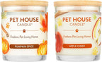 Pet Odor Candles 2 Pack, Plant-Based Soy, Clean Burning Scented Candles for Pet Loving Homes - Pumpkin Spice, Apple Cider 2 Pack