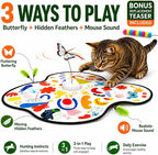 Pet's Var 3-in-1 Interactive Cat Toy for Indoor Cats, Motion Activated Automatic Cat Toy with Moving Feather, Fluttering Butterfly, Mouse Sound, Rechargeable with Bonus Teaser