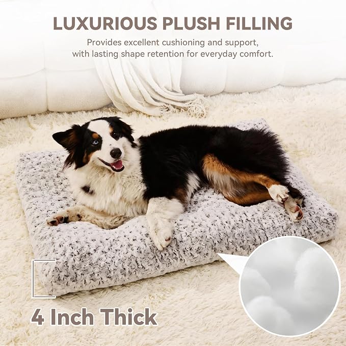Large Dog Crate Bed, Washable Plush Dog Mat with Thick Cushion Support, Soft Fluffy Dog Pad for Labrador, Golden Retriever, Husky, Boxer, Non-Slip Bottom (Brown, 41.0" L x 27.0" W x 4.0" Th)