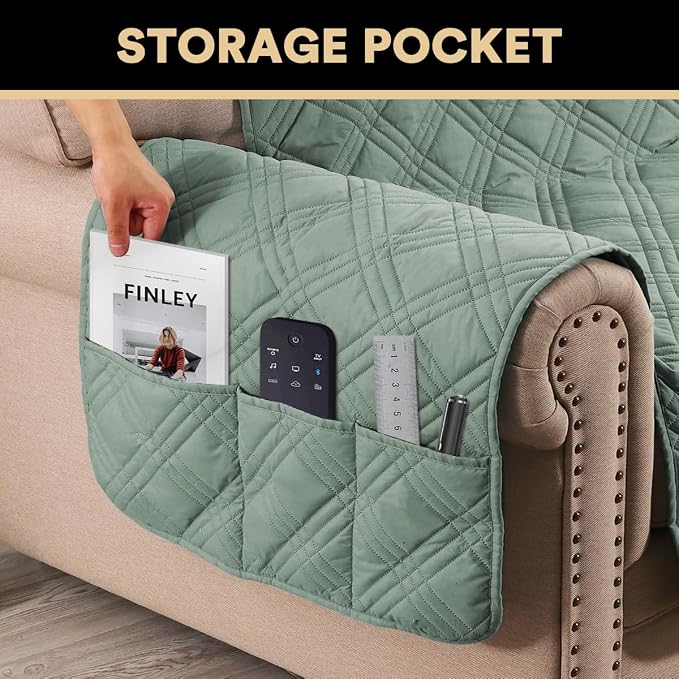 100% Waterproof Chair Sofa Slipcover for Living Room Water Resistant Couch Cover Furniture Protector Cover with Elastic Straps for Pets Kids Children Dog Cat(Chair 23", Lily Pad)