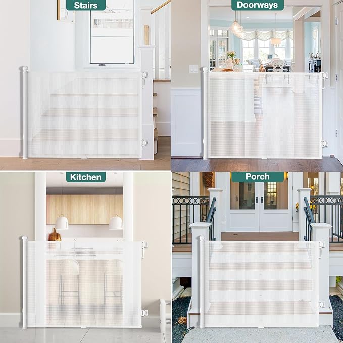 Babepai Retractable Baby Gates Extra Wide | 72" Wide x 34" Tall Dog Gates for Stairs | Indoor/Outdoor Use | Child Gates for Doorways, Deck, Porch, Hallways, Patio - White