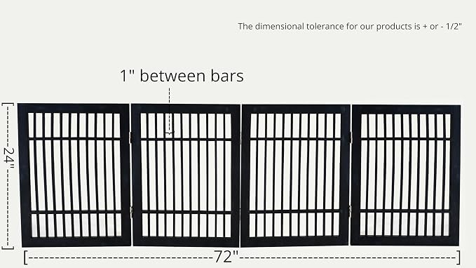 Urnporium Pet Dog Gate Freestanding, Strong Durable Folding Wooden Fence, Portable Acacia Hardwood Safety Barrier for Indoor & Outdoor Use (Black Pet Gate, 4 Panel 24" Tall)