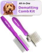 Pain-Free Dematting Comb Kit for Dogs & Cats, Dematting Rake & Detangling Dual-Side Comb Set, Dematting Brush for Dogs & Cats, Pet Grooming Tools Kit for Poodle Doodle & All Long Haired Pets