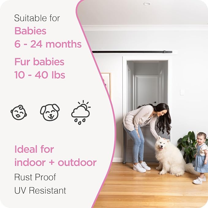 Retractable Baby Gate Perma Child Safety 33" Tall x 55” Wide, Mesh, for Stairs, Doorways, Dogs, Pets, Indoor, Outdoor, One-Handed Operation, Locking, Easy Install, Hardware Mount, Gray
