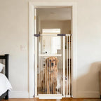 Lumizone 55.12" Extra Tall Pet Gate for Cat Dog 30.12"-38.38" Wide Cream | Extra Tall Cat Gate for Doorway Hallway Stairs Pressure Mounted 1.37" Gap No Drilling Auto-Close Dual-Lock