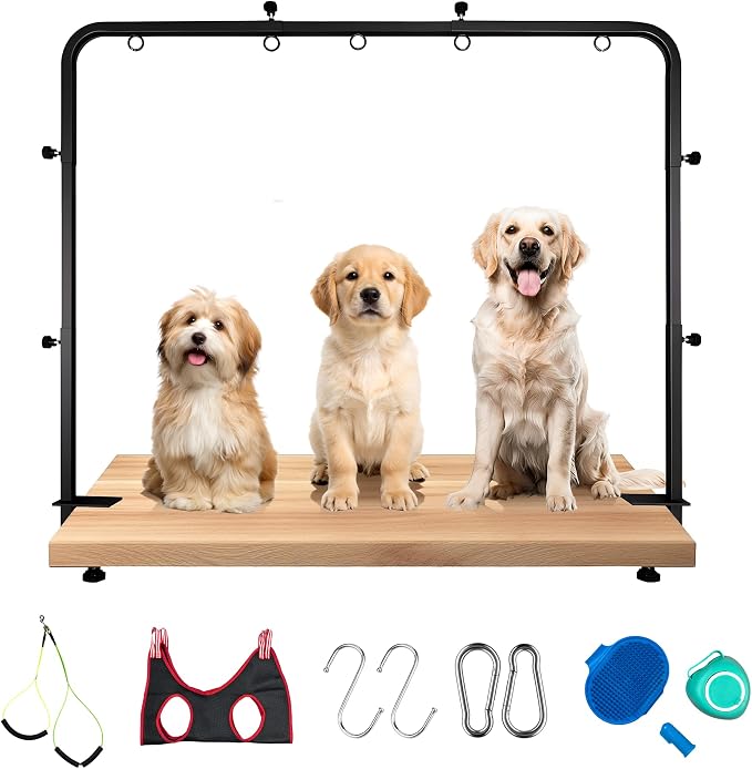 Metacrafts Dog Grooming Arm with Hammock & 2 Nooses, Clamp for Table: 42'' Height, 27''–39'' Width Portable Pet Grooming Kit for Nail Trimming, Cats & Dogs (Table not Included)