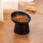 Ceramic Raised Cat Bowls - Elevated Tilted Cat Food and Water Bowls, Anti Vomiting and Protect Pets' Spines Pet Feeding Dish for Cats, Dishwasher Microwave Safe (1 x Bowl - Black)