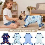 Bienbee Dog Pajamas, 4 Pack Adjustable Onesies for Small to Large Dogs 2XL | Dog Shedding Suit with Soft Fabric, Breathable & Stretchy, and Adjustable Back Length for Sleeping Lounging and Daily Use