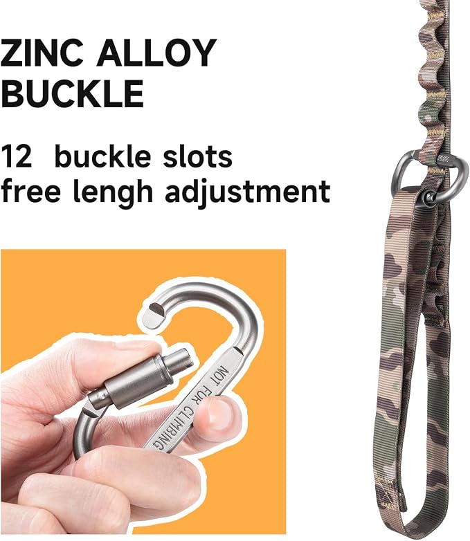 EXCELLENT ELITE SPANKER Tactical Military Bungee Nylon Dog Leash Adjustable | Adjustable No Pull Leads Rope Quick Release with 2 Control Handle heavy duty durable for training huntingfor medium large dog