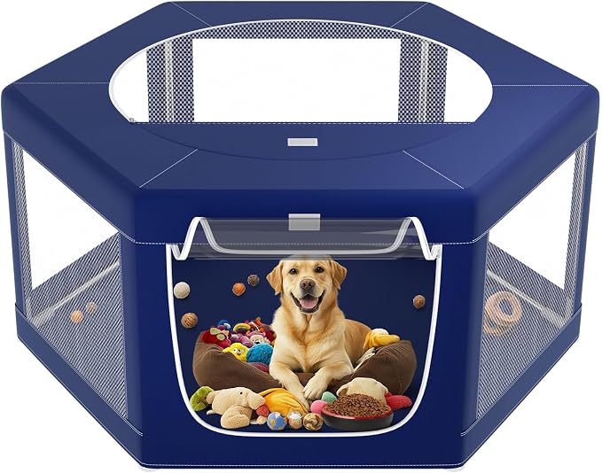 Hexagonal Dog playpen, 45 Inch Soft Puppy Playpen with 600D Oxford Fabric, Stable Structure with Thickend Stainless Steel Tubes, 25.6 Inch Height Pet Playpen for Small and Medium Dogs, Animals