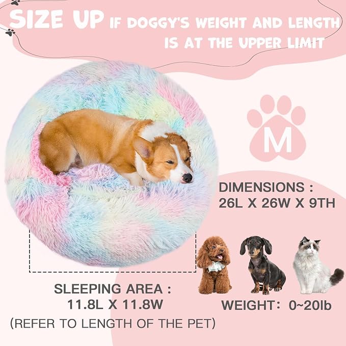 Himax 26in Covered Dog Bed with Blanket Attached Calming Burrow Light Grey | Anti-Anxiety Donut dog bed with cover, Washable Round Fluffy Pet& Cat Beds
