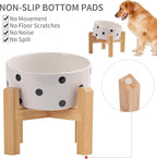 Elevated/Raised 15°Tilted Anti Slip Ceramic Dog Bowl for Small/Medium Breeds,Slanted Bulldog Big Face Pet Food Water Feeding Dish with Stand for Cats and Dogs (3.6 Cups/28 OZ) Black Dot