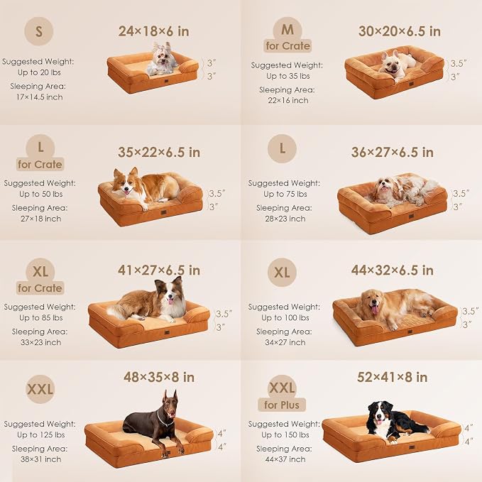 EHEYCIGA Orthopedic Extra Large Dog Bed, Waterproof Washable XL Pet Bed 44" | Non-Slip Bottom and Egg-Crate Memory Foam Big Dog Couch Bed with Washable Removable Cover, Pumpkin Orange, 44Inch