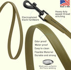 Dogline Biothane Waterproof Dog Leash Strong Coated Nylon Webbing with Black Hardware Odor-Proof Easy to Clean High Performance for Small or Large Dogs Made in USA 4 or 6 ft Lead, Olive Drab Green