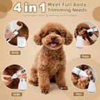 ETACCU 4 in 1 Dog Clippers Grooming Kit with LED Display, Cordless Dog Quiet Hair Trimmer for Paw Nail Grinder, Rechargeable 2-Speed Cat Clippers Face Shaver for Paw Nail Body Ear