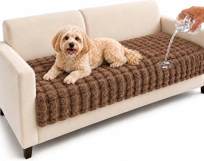 35.4"x70.9" Waterproof & Non Slip Couch Cover for Dogs, Plush Flannel | Washable Pet Friendly Soft Sofa Covers for Living Room. Heavy Duty Furniture Couch Protector for Cats and Sectional