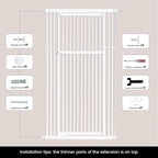 Gardner Pet 51"-87" Extra Tall Cat Gate for Doorway, Wide Adjustable 27.56"-37" Baby Gate Included 4 Extension Kits, Pressure Mounted Safety Full Door Gate for Stairs, Studio, Kitchen (White)