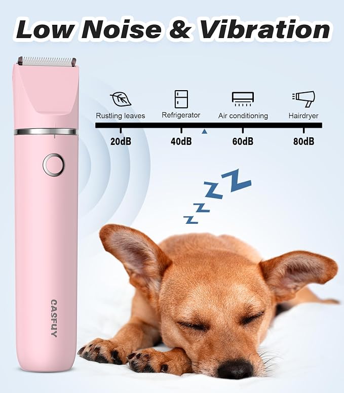 Casfuy Cordless Dog Paw Trimmer - Low Noise Small Dog Clippers with Double Blades USB Rechargeable Grooming Clipper for Dogs Cats and Small Pets for Trimming Hair Around Paws, Eyes, Ears, Face, Rump
