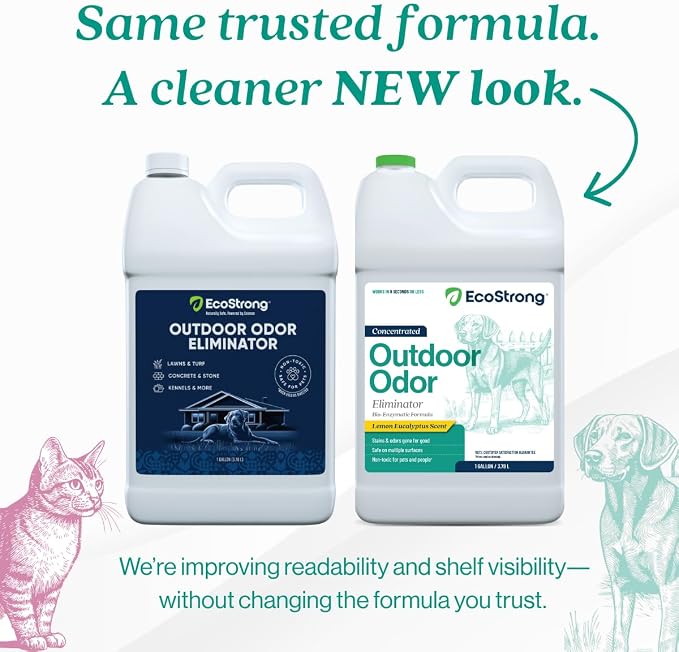 Eco Strong Outdoor Odor Eliminator Outside Dog Urine Enzyme Cleaner Powerful Pet, Cat, Animal Scent Deodorizer | Professional Strength for Yard, Turf, Kennels, Patios, Decks (128 OZ)