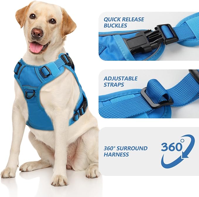 WINGOIN Blue Tactical Dog Harness for Medium Dogs, Heavy Duty No Pull Dog Harness with Handle, Adjustable Reflective Military K9 Pet Vest for Pitbull, Female, Male, Walking, Training, Hunting (M) | with Handle,Adjustable Reflective,Military K9 Style,Bi...