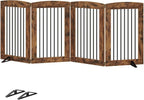 HOOBRO Indoor Dog Gate with Support Feet, 31.5 Inch 4 Panels, Freestanding Pet Gate for Doorway, Stairs, Folding Dog Fence, 360° Hinge for Easy Access, Sturdy Iron Pipe, Rustic Brown BF64PP03