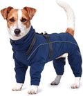 Kuoser Waterproof Hooded Dog Raincoat, Full Body Coverage, Navy Blue M | Heavy-duty waterproof material blocks rain thoroughly, Ergonomic fit for free movement, Built-in Harness, reflective strips