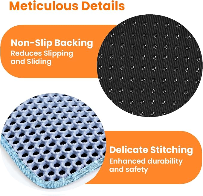 Extra Large Cat Litter Mat, Double Layer Honeycomb Design, Blue | 30x22”, Reduces Litter Tracking, Easy to Clean, Waterproof, Non-Slip, Soft on Paws, Scratch Resistant, Blue, XL