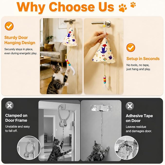 Interactive Cat Toys for Indoor Cats, Automatic Hanging Cat Hunting Toy | Randomly rising hidden prey feather keeps cats hunting active and entertained while reducing boredom and destructive behavior