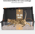 Stainless Steel Litter Box with Lid, XL Enclosed Cat Litter Box for Big Cats, Easy to Clean High Sided Metal Kitty, Front & Top Entry, Scoop, Mat& Foot Pedal - Black