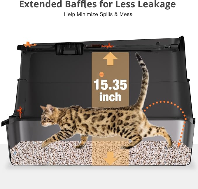 Stainless Steel Litter Box with Lid, XL Enclosed Cat Litter Box for Big Cats, Easy to Clean High Sided Metal Kitty, Front & Top Entry, Scoop, Mat& Foot Pedal - Black