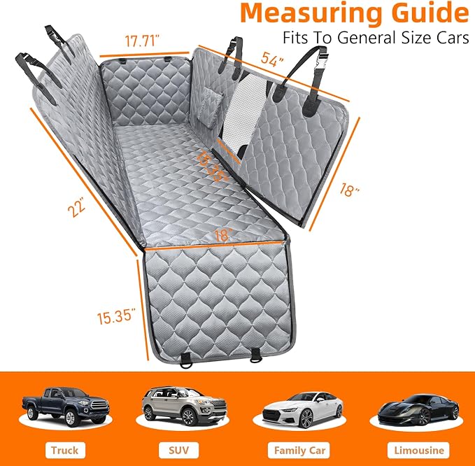 PETICON Dog Car Seat Cover for Back Seat, Waterproof Dog Hammock for Pets | Zippered Design Allows Passenger Seat Access, Mesh Window for Pet View, 600D Oxford, Prevents Scratches, Hair, Mud, and Dirt
