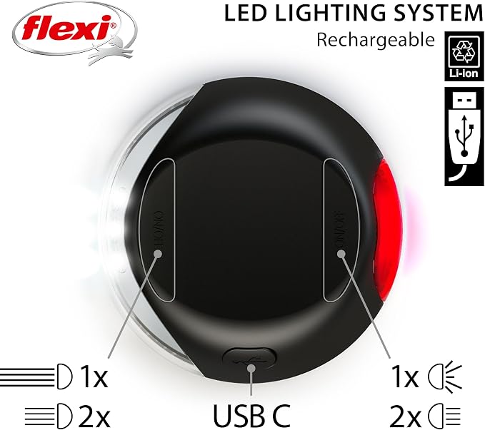 FLEXI LED Lighting System for flexi Retractable Leashes with Rechargeable Battery - Splashproof - Black