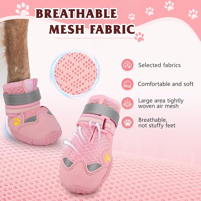 Dog Shoes for Large Medium Small Dog, Mesh Breathable Dog Shoes for Hot Pavement, Anti-Slip Dogs Boots Paw Protectors with Reflective for Outdoor Indoor Hardfloors