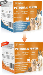 Dog Teeth Cleaning Powder - Plaque & Tartar Control, Breath Fresheners | With Natural Seaweed, Probiotics, Vitamins, Turmeric & Enzymes for All Dogs & Cats (Chicken Flavor, 75 Scoops)