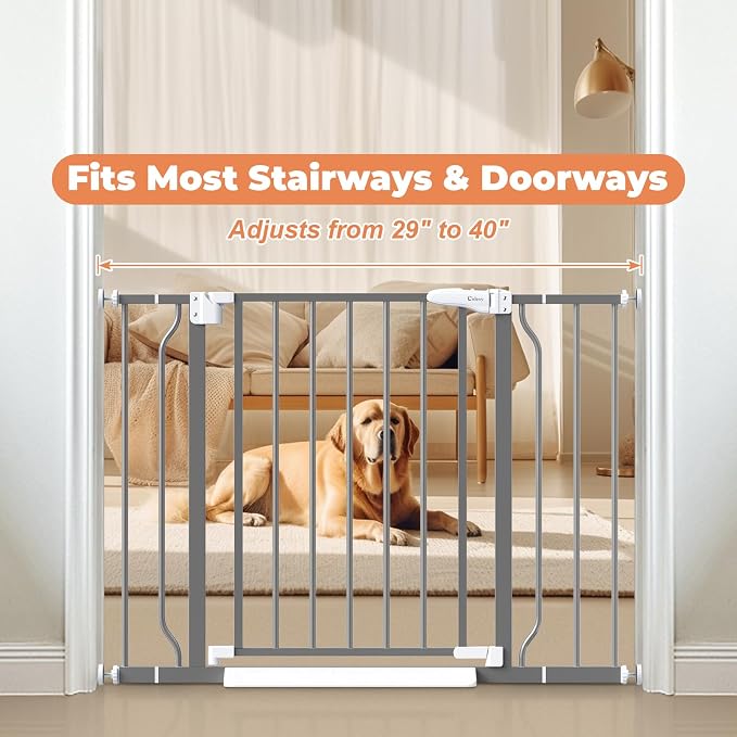 Baby Gate No Drilling, 29"-40" Dog Gate Indoor for Stairs & Doorways | Auto Close, Pressure Mounted Adjustable Pet Gate Indoor, Easy Walk Through Child Gate for Baby & Pet Stroller Friendly, Grey