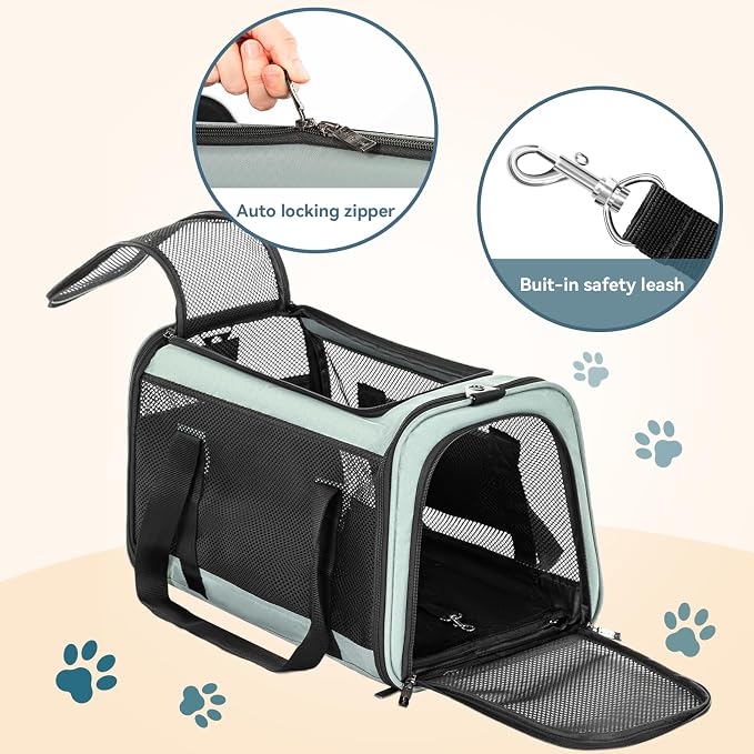 Petsfit Soft-Sided Cat Carrier,18 x 11 x 11 Pet Carrier | Airline Approved, Lightweight and Collapsible, Ventilation on 5 sides, Escape Proof, Adjustable Shoulder Strap & Soft Cushion