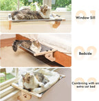 AMOSIJOY Cat Windowsill Perch with Wood & Metal Frame for Large Cat, 27.5in | Solid Wood Frame, Easy to Adjust, Washable Berber Fleece Cover, No Suction Cups Cat Window Seat for Windowsill, Bedside