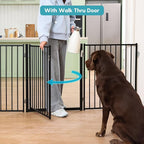 No Pawblems Full Metal Freestanding Dog Gate with Door, 30" Tall | Foldable Pet & Dog Fence for Stairs/Deck/Doorways, Indoor/Outdoor, Freestanding & Wall Mount, 104" Wide, 4 Panels, Black