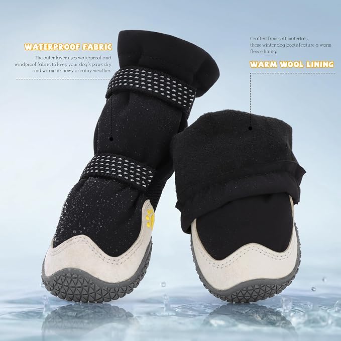 Dog Shoes for Medium Large Dogs Winter Dog Snow Boots Anti-Slip Dog Boots & Paw Protectors Warm Wool Snow Booties with Reflective for Hiking 4Pcs,Size 7