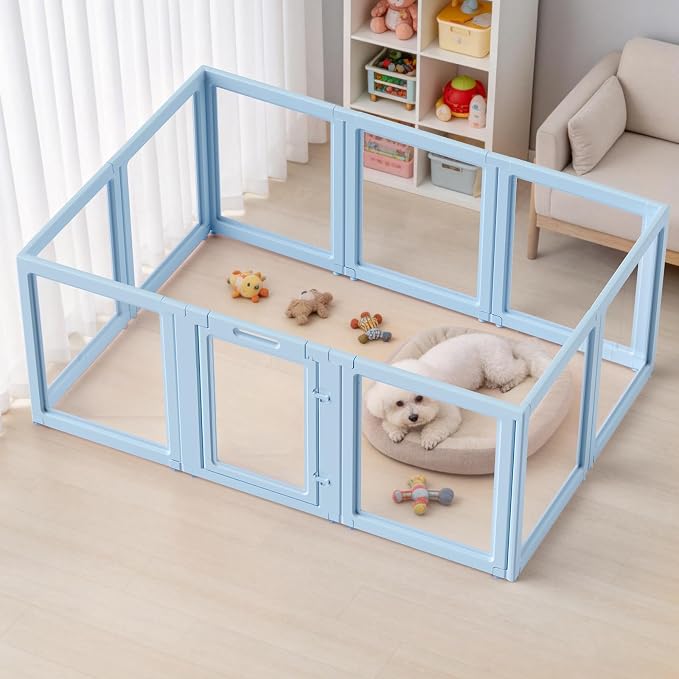 Acrylic Dog Playpen Indoor, Puppy Playpen, Acrylic Dog Pen, 10PCS | 23.6" H, Skin Pink, Purple & Sky Blue, Clear View, No-Gap Escape-Proof, Tool-Free Setup, For Puppies & Small Dogs