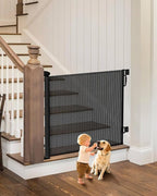 Extra Wide Baby Gate - 71 inch Retractable Mesh Gates for Large Opening, Extra Long Mesh Gate for Babies, Dogs, Baby Gate Anti-Crawling Hook for Stairs Hallways Doorway Indoor Outdoor, Black | Extra Long Mesh Baby & Pet Gate with Anti-Crawling Hook, Sa...