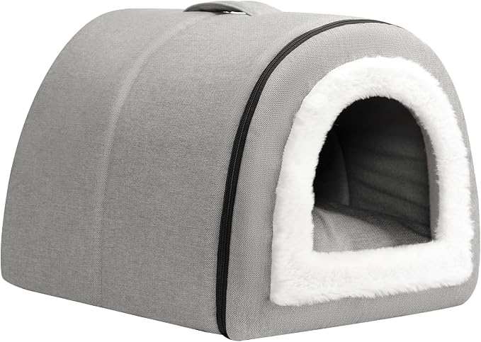 Hollypet Cat Bed Cave for Indoor Cats for Pets up to 20 lbs, Gray | Warm Cat Arched Cave Bed Condo, Covered Kitty House with Removable Washable Cushion, Cozy Enclosed Pet Bed for Small Dogs