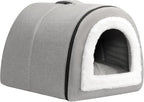 Hollypet Cat Bed Cave for Indoor Cats for Pets up to 20 lbs, Gray | Warm Cat Arched Cave Bed Condo, Covered Kitty House with Removable Washable Cushion, Cozy Enclosed Pet Bed for Small Dogs