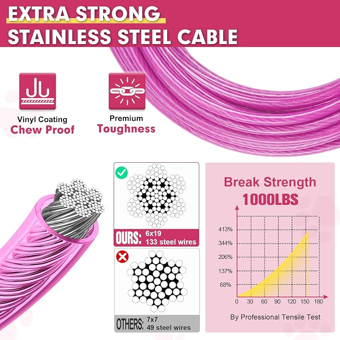 Snagle Paw Dog Tie Out Cable 30FT-1000LBS Break Strength,Heavy Duty Dog Leads for Yard with Shock Absorbing Spring & Swivel Hook,Long Leash Cable for Outdoor Tethering,Dog Line for Small Large Dogs