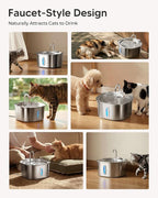 PEKTACO Cat Water Fountain, 3.2L/108oz Stainless Steel Pet Water Fountain | Cat drinking fountain, dishwasher safe, with triple filtration, quiet pump, and visible water window for cats and small pets