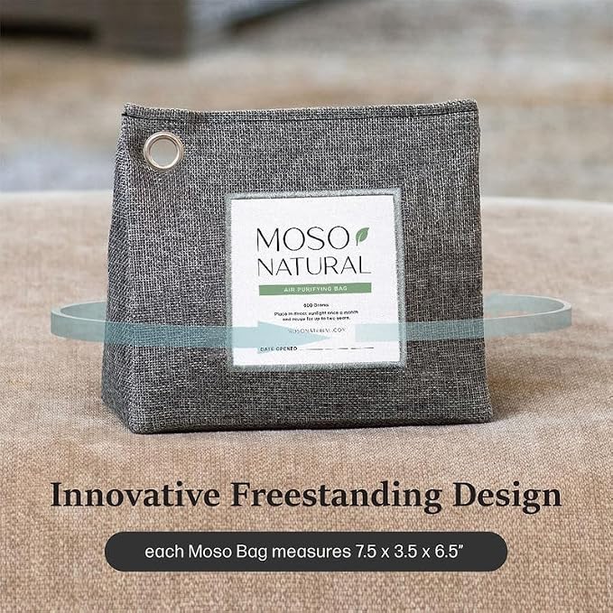 Moso Natural Air Purifying Bag 600g (2 Pack) Premium Charcoal Odor Absorber & Room Deodorizer for Large Spaces — Lasts 2 Years, Bedroom, Basement, Pet Odor Eliminator for Home, Bamboo Charcoal Bag