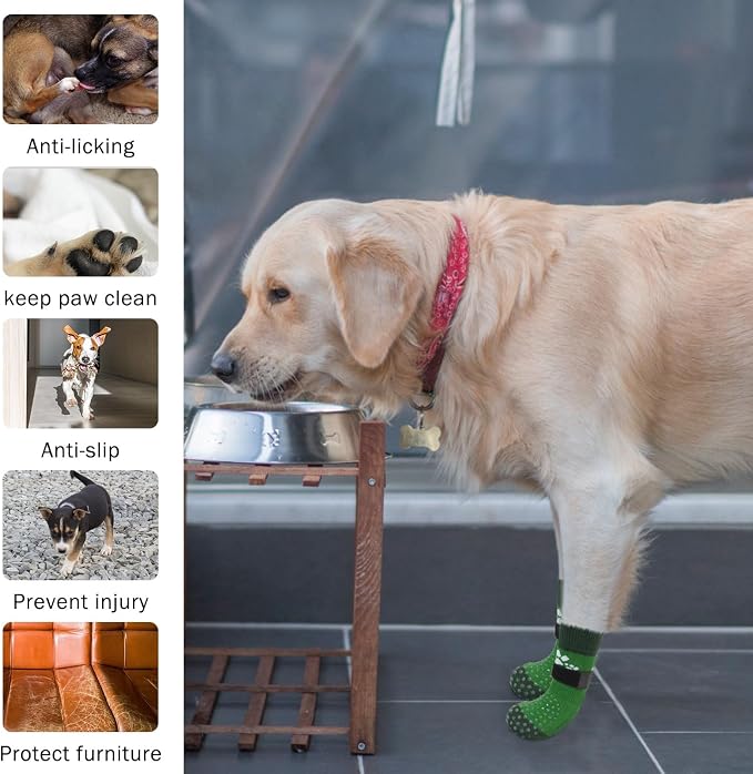 SCENEREAL Anti Slip Dog Sock to Prevent Licking Paws for Hardwood Floors, Boots & Paw Protector Shoes for Hot/Cold Pavement with Grippers, Double Sides Grips for Small Medium Large Senior Dogs