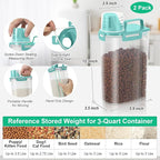 TBMax Rice Container Cereal Storage Container 2 Pack 5 Lbs, Kitchen Pantry Dry Food Storage Holder with Easy-Pouring Spout & Handy Cup, Small Pet Dog Cat Food Dispenser for Daily Feeding -Cyan