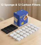 Cat Water Fountain Filters: 12Pack Replacement Pet Fountain Filter of 12 Carbon Filters & 12 Sponges for S15/S15-Pro/S15-Plus - Use for HOOISE GIOTOHUN ATMZIQXR IHOUONE KOOGMOON Pet Water Dispenser
