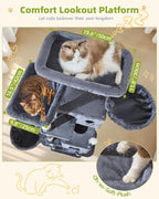 Taoqimiao 76in Cat Tree, Tall Sturdy Cat Tower for Large Indoor Cats MS046G | Easy assembly, Sturdy, Multi Level, Easy Clean, Cozy Condo, Perches, Baskets, Suitable for Kittens and Adult Cats